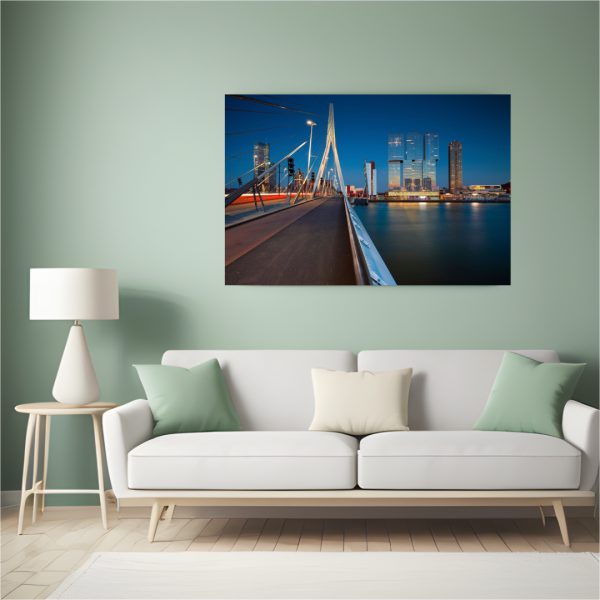 Rotterdam Erasmusbrug canvas doek met avondzicht