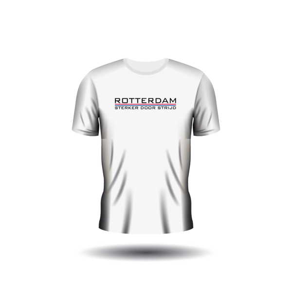 Wit tshirt met stadsmotto: Sterker door strijd!